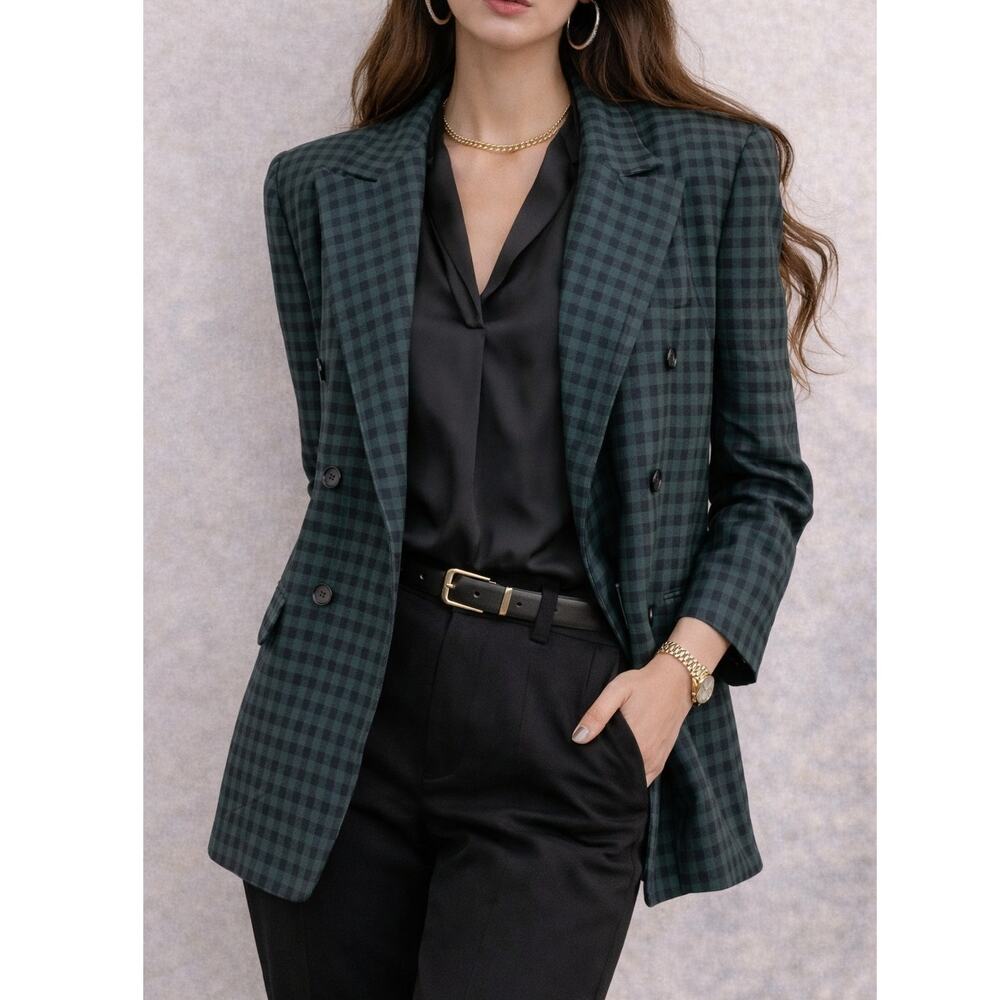 The Limited vintage checkered plaid double breasted peak lapel blazer size 12 L